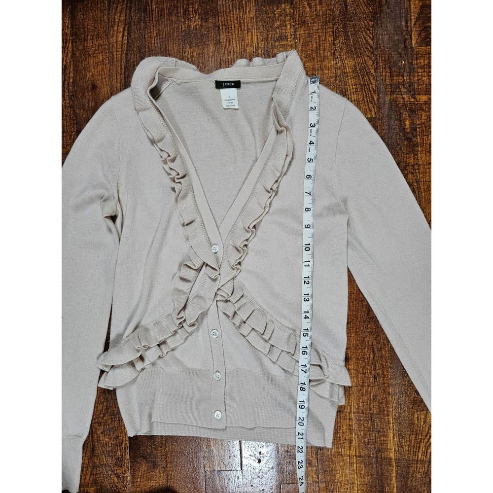 J.Crew Pale Petal Pink 100% Merino Rouched Quiet Luxury Babydoll Cardigan sz S - Picture 3 of 6